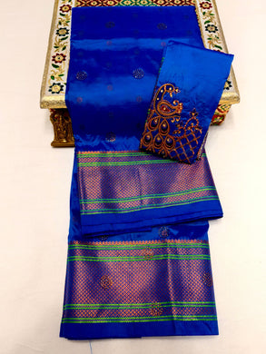 Maharani Paithani in Premium Tana Shiny Soft Silk  with Embroidered Blouse Royal Blue