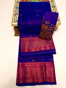 Maharani Paithani in Premium Tana Shiny Soft Silk  with Embroidered Blouse Royal Blue