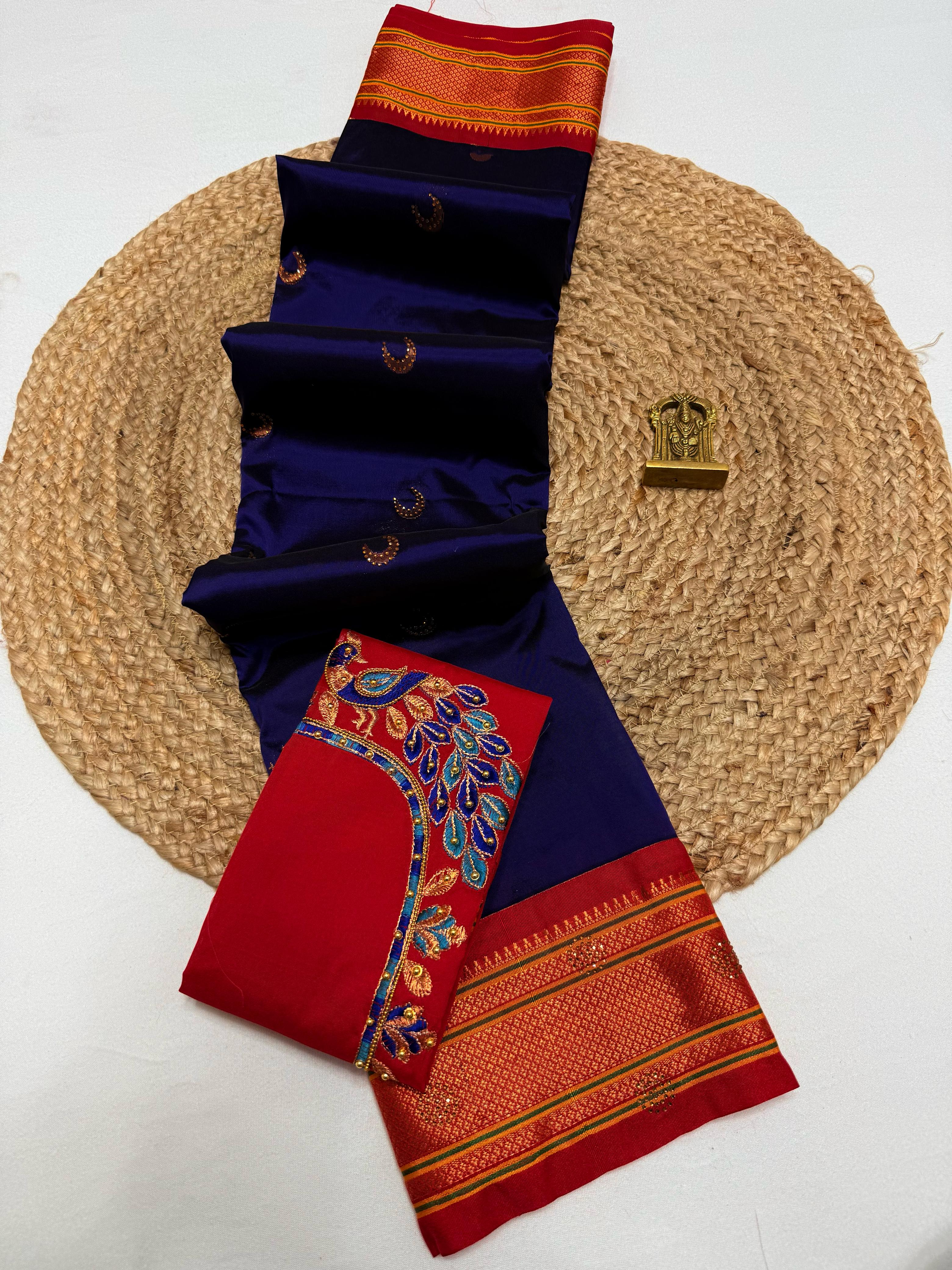 Women's Chandrakor Kadiyal Paithani in Tana Soft Silk Siroski Chandra Butti with Hannwork embroidery Blouse Piece-1