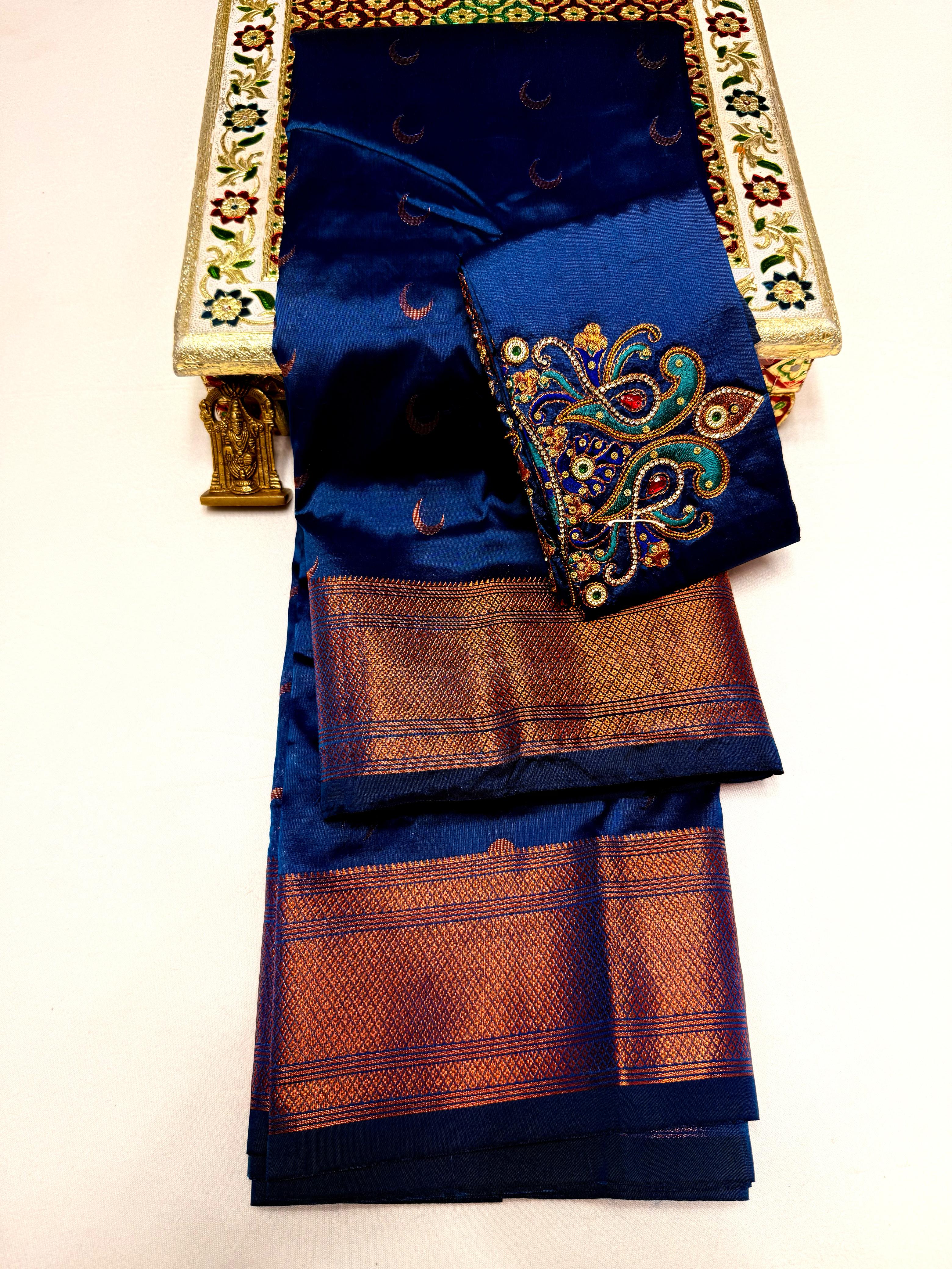 Chandrakor Kalanjali Paithani all Over Butti Rich Pallu with Aari work Blouse Piece.