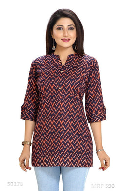 Maroon with black zigzag strip Cotton Partywear Tops for women