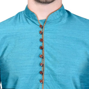 Stylish Silk Kurta & Bottom Set for Men Blue