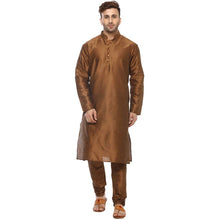 Load image into Gallery viewer, Brown Silk Blend Solid Kurta Sets for Men