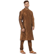 Load image into Gallery viewer, Brown Silk Blend Solid Kurta Sets for Men