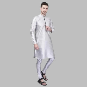 Stylish Silk Kurta &amp; Bottom Set for Men

Size: M, L, XL, XXL

&nbsp;Color: &nbsp;White
&nbsp;Fabric: &nbsp;Silk
&nbsp;Type: &nbsp;Kurta Sets
&nbsp;Style: &nbsp;Solid
&nbsp;Design Type: &nbsp;Kurta &amp; Bottom Sets

This stylish silk kurta and bottom set for men combines comfort and elegance. Made from high-quality silk, it offers a luxurious feel and drapes effortlessly on the body. The intricate design and vibrant colors make it a perfect choice for any occasion. Upgrade your traditional wardrobe with