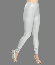 Load image into Gallery viewer, Shimmer Shiny Silver Lycra Churidar Leggings for Women