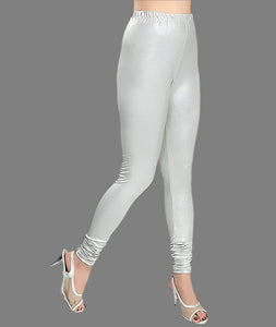 Shimmer Shiny Silver Lycra Churidar Leggings for Women