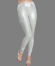 Load image into Gallery viewer, Shimmer Shiny Silver Lycra Churidar Leggings for Women