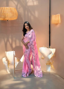 Pure Simmer Slub Silk Soft Saree With Beautiful Multi Stich Viscose Thread Work & Banglori Blouse