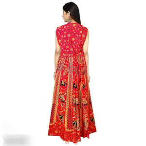 Women's Printed Cotton Jaipuri Long Ethnic Gown for Elegance.