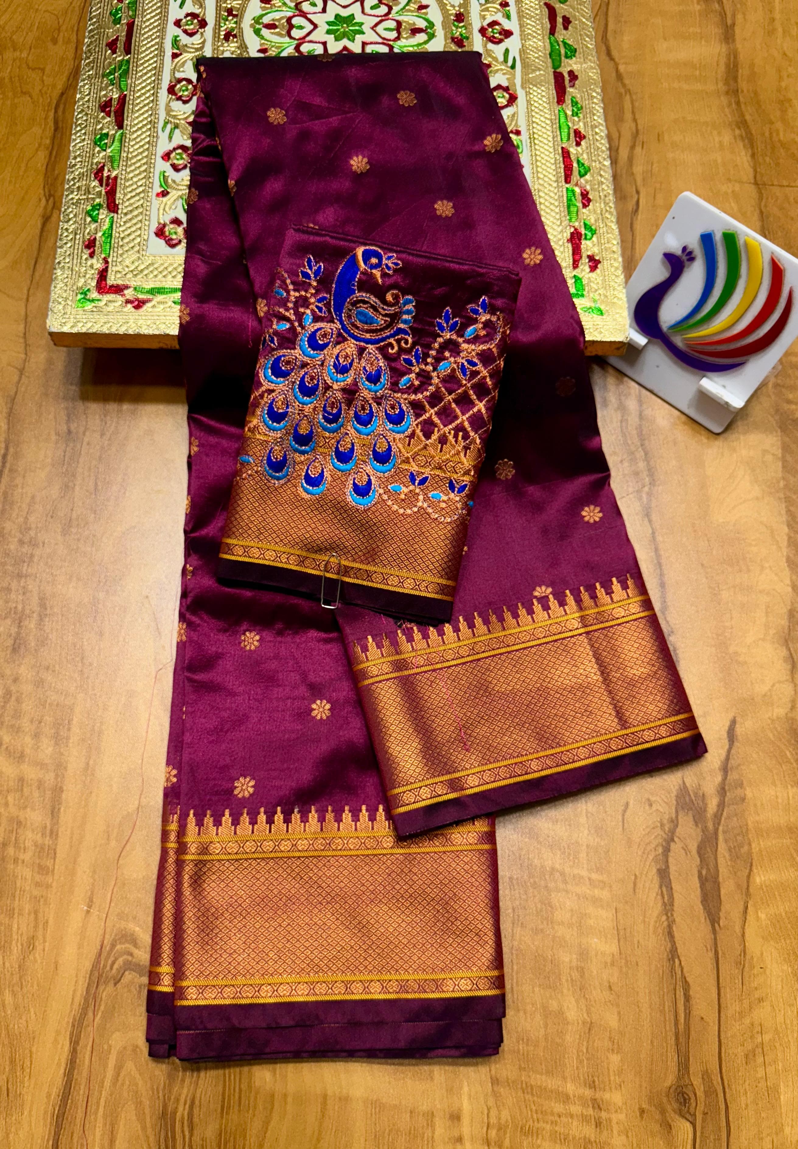 Discover the richness of tradition with our New Launching Kalanjali Bindiya Paithani Saree, a timeless creation woven in premium soft ; shiny Tana silk. Designed with all-over buttis, a rich intricately styled pallu, and a copper zari border small temple, this saree reflects true craftsmanship and cultural heritage.