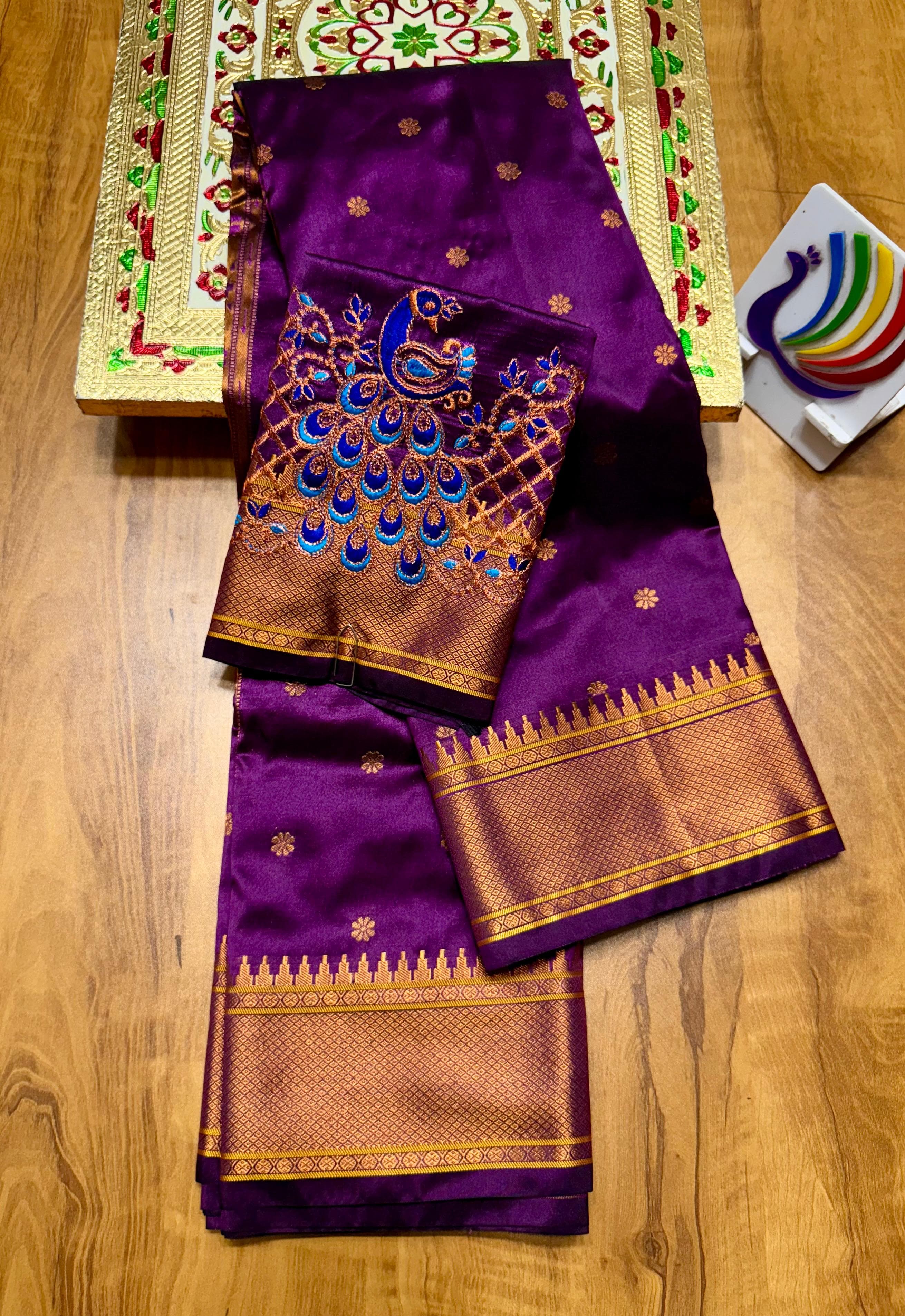 Discover the richness of tradition with our New Launching Kalanjali Bindiya Paithani Saree, a timeless creation woven in premium soft; shiny Tana silk. Designed with all-over buttis, a rich intricately styled pallu, and a copper zari border small temple, this saree reflects true craftsmanship and cultural heritage.