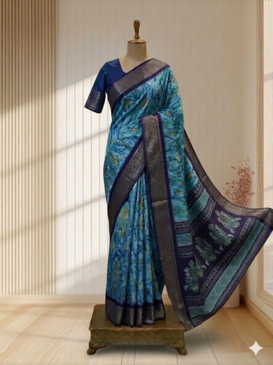 Buy Dola Fancy Self Border Saree in Soft Silk with Digital Border WorK. Shop 1st quality Dola fancy saree in soft silk with digital border work and blouse piece. Affordable ethnic wear at best price.