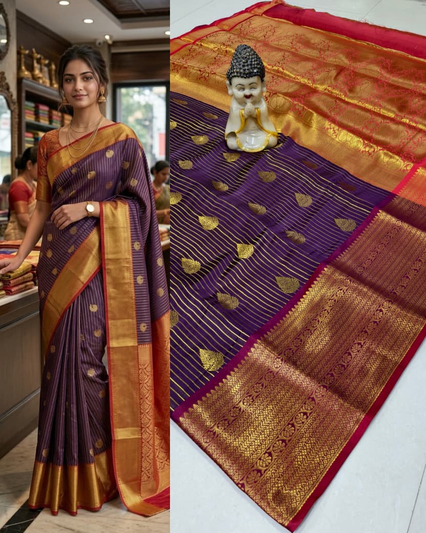 Step into elegance with our Vaira Oosi Saree, crafted to give a rich and graceful traditional look. The beautiful red base with golden zari weaving makes it perfect for all special occasions.