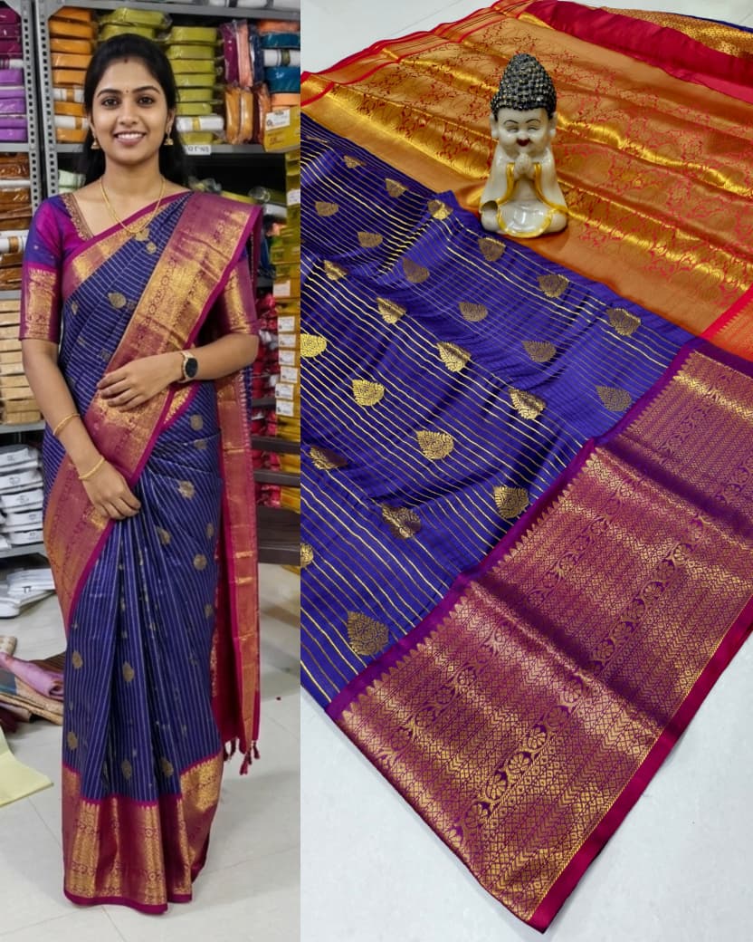 Step into elegance with our Vaira Oosi Saree, crafted to give a rich and graceful traditional look. The beautiful red base with golden zari weaving makes it perfect for all special occasions.
