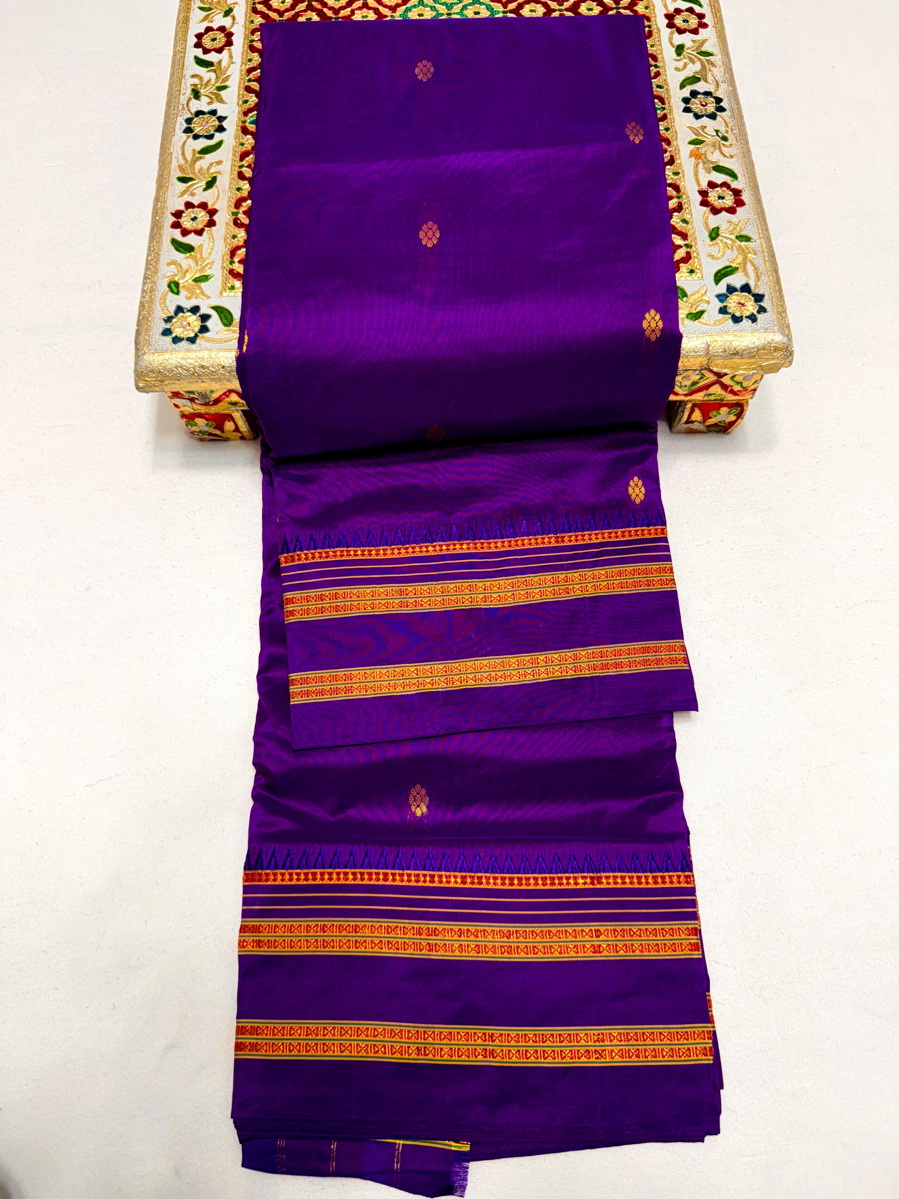 Women's Pure Narayanpeth Silk Paithani Sarees All Over Buttis 4*4 Rich Pallu with Running Blouse shoulder Buttis-3