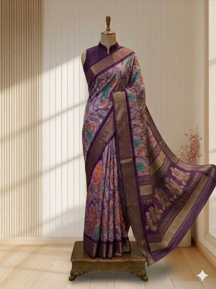 Buy Dola Fancy Self Border Saree in Soft Silk with Digital Border WorK. Shop 1st quality Dola fancy saree in soft silk with digital border work and blouse piece. Affordable ethnic wear at best price.