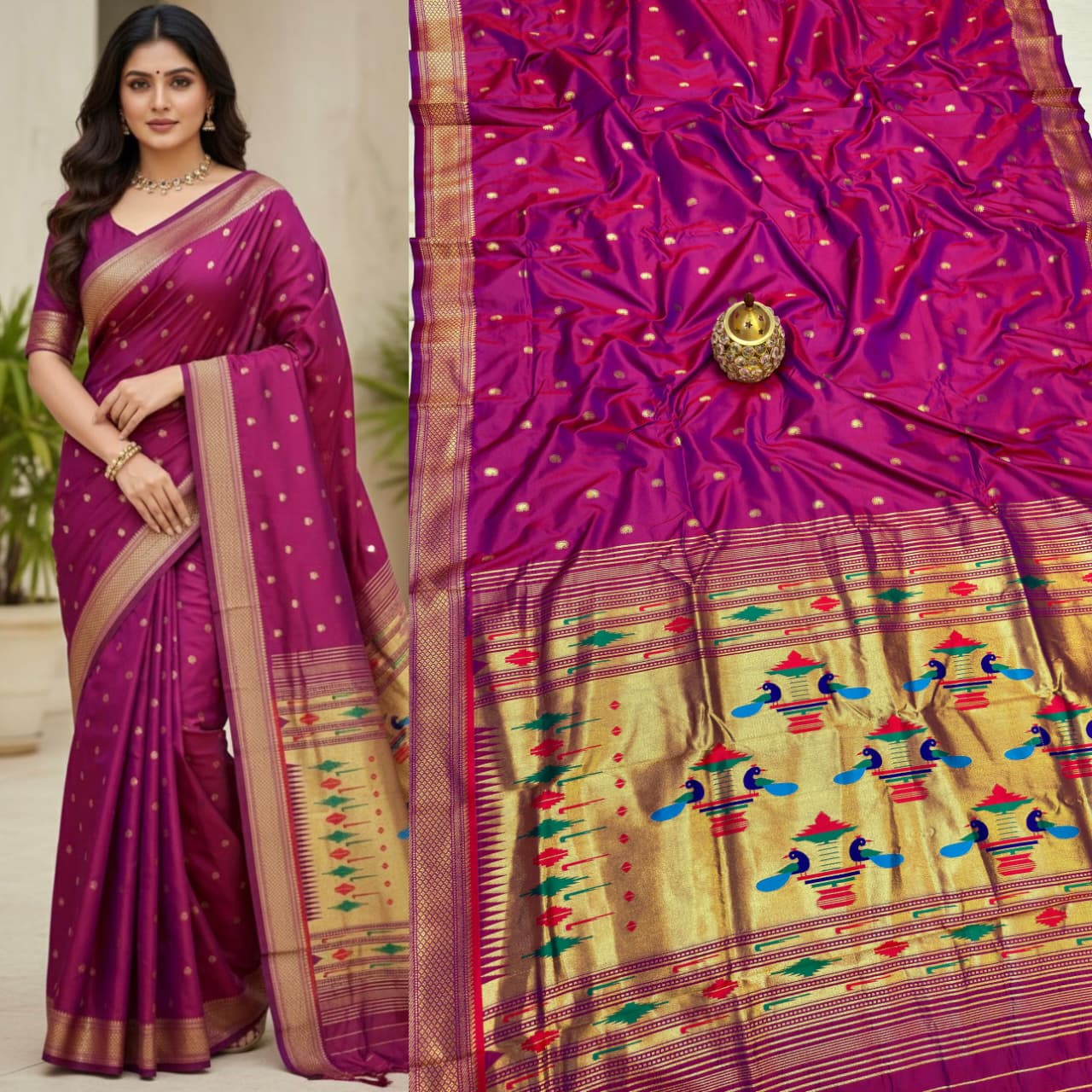 Premium Traditional Yeola Double Pallu Paithani Silk Saree – Pure Soft Silk