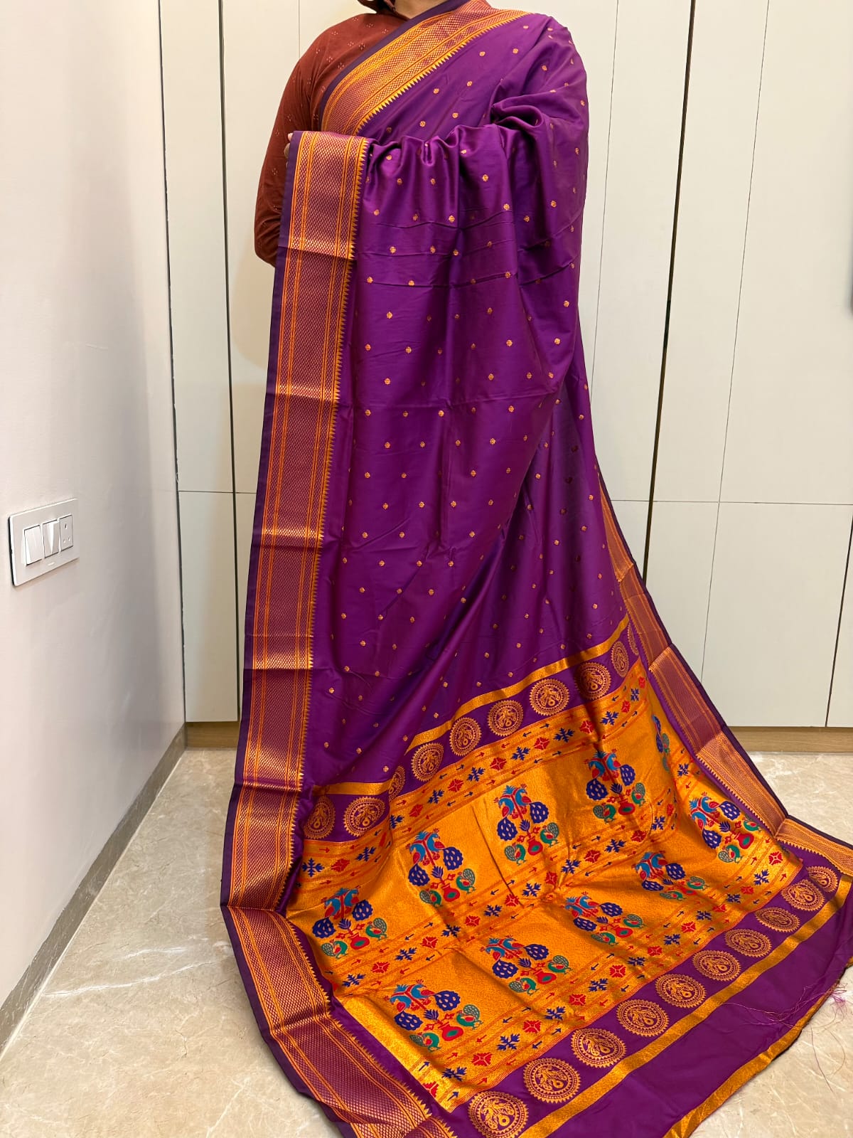 Experience timeless elegance with our New Kalanjali Paithani Saree, crafted from Premium Soft Silk and adorned with rich Zari Weaving.