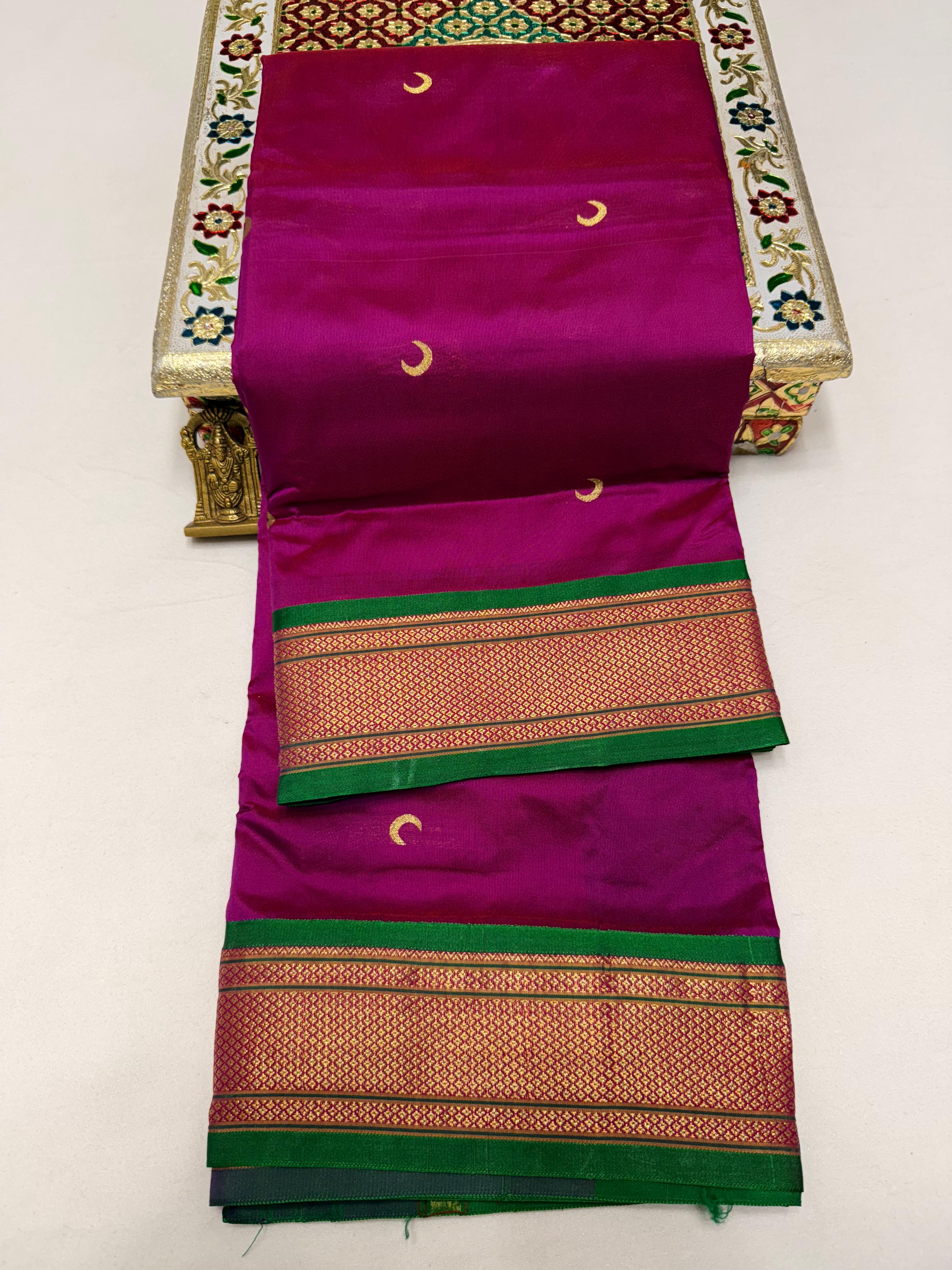 Premium Chandrakor Kadiyal Paithani in Tana Soft Silk chandrakor Buttis Rich Pallu with Contrast Blouse