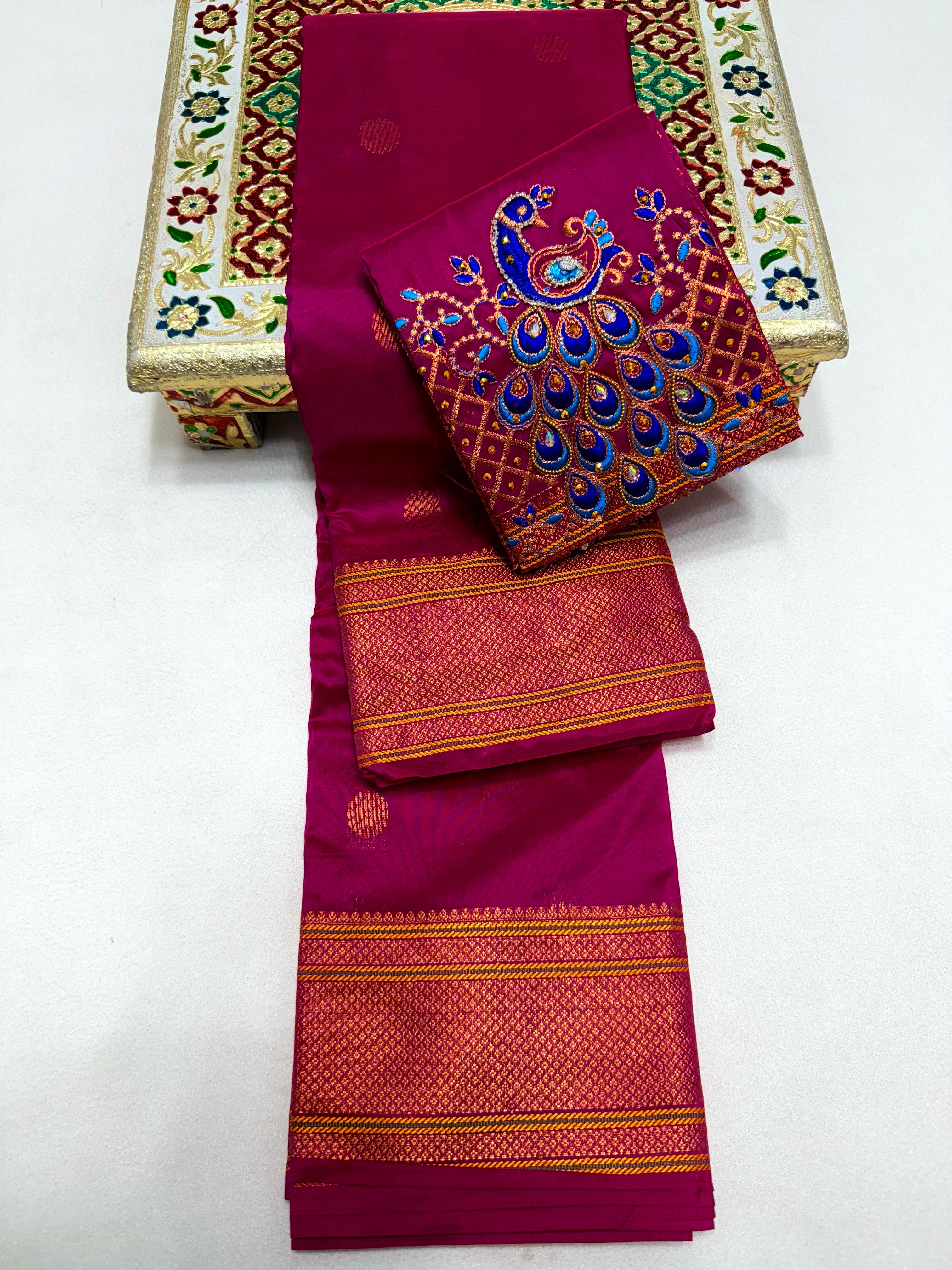 Tana Silk Premium Kalanjali Paithani Saree Kalanjali Buttis Handwork Embroidery Blouse Piece Specially for Wedding Season.