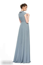 Load image into Gallery viewer, Grey Georgette Stitched Flared Western Dress for women