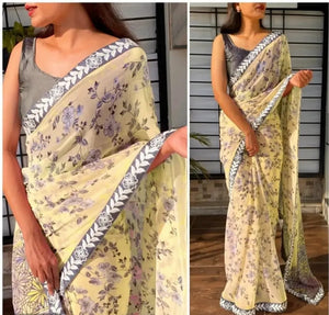 Classic Georgette Printed Saree with Blouse piece for outfit