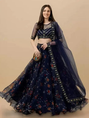 Stylish Net Embroidered Lehenga Choli Set For Women in Blue & Purple