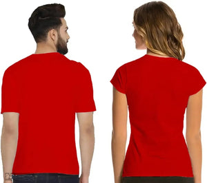 Red Cotton Blend Round Neck Printed Couple T-Shirts for Men & Women