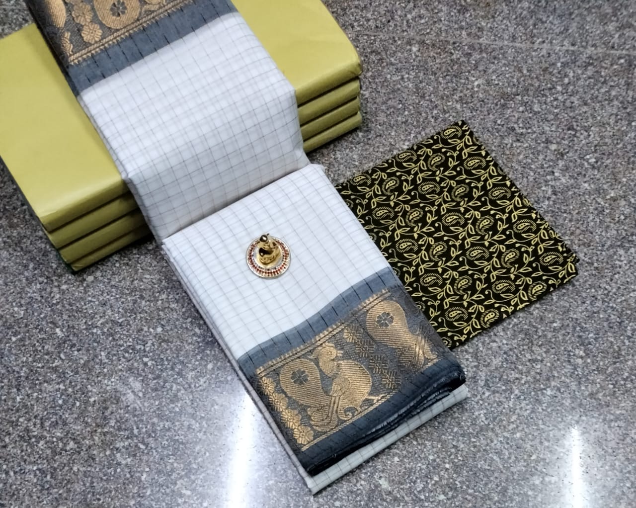 Chettinad Cotton Sarees in Fancy Design 5.5 mtrs With Kalamkari Blouse for Women