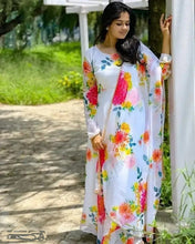 Load image into Gallery viewer, Elegant White Printed Georgette Stitched Gown with Dupatta For Women