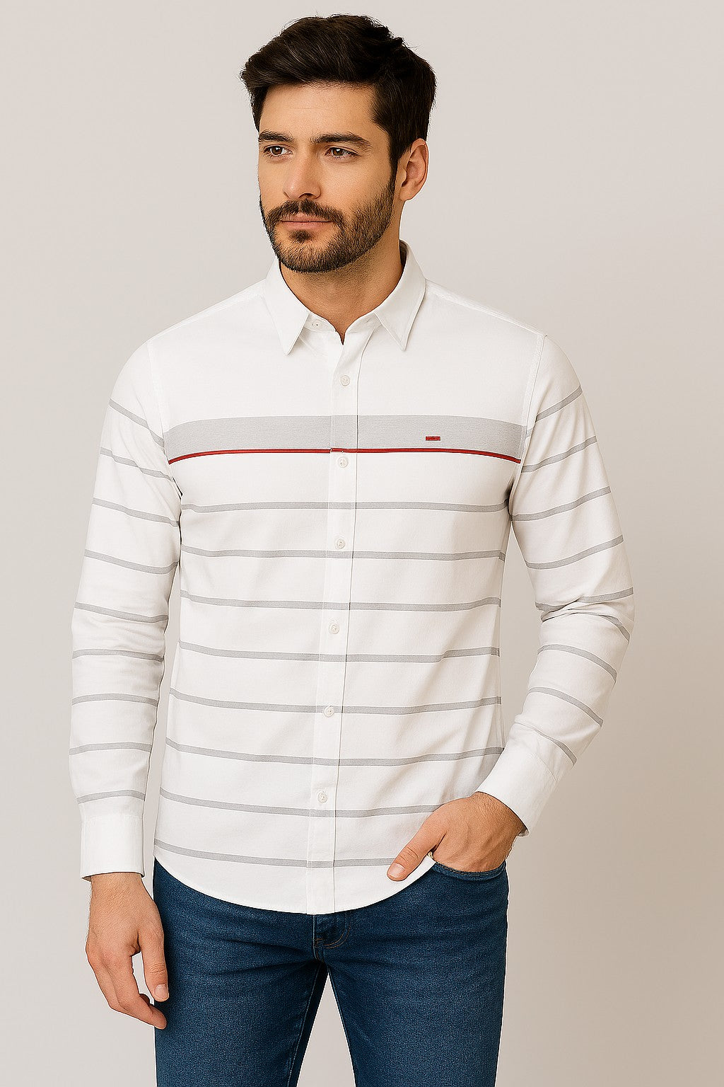 Upgrade your wardrobe with this Cotton Premium Panel Design Shirt, inspired by top fashion brands and crafted from 100% pure cotton for all‑day comfort. Featuring a stylish panel design, full sleeves, and available in classic White and Black, this shirt delivers a premium look with guaranteed quality. Ideal for daily wear and casual outings, available in sizes M, L, and XL.