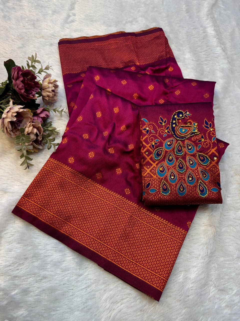 Shop New Sonali Kalanjali Paithani Saree in premium soft silk with rich buttis, peacock Maharani pallu and Aariwork Swarovski blouse. Perfect for festivals and weddings.