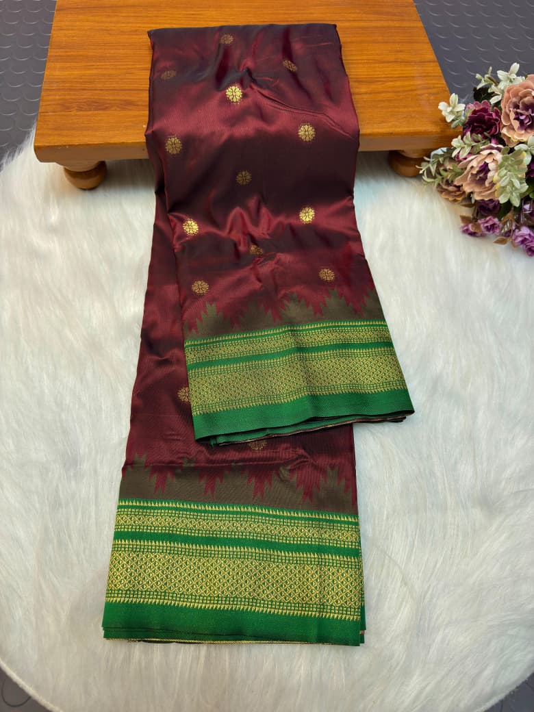 Shop premium Traditional Erkal Paithani Saree in pure silk with intricate buttis, rich Erkal pallu & contrast blouse. Perfect for weddings & festive wear.