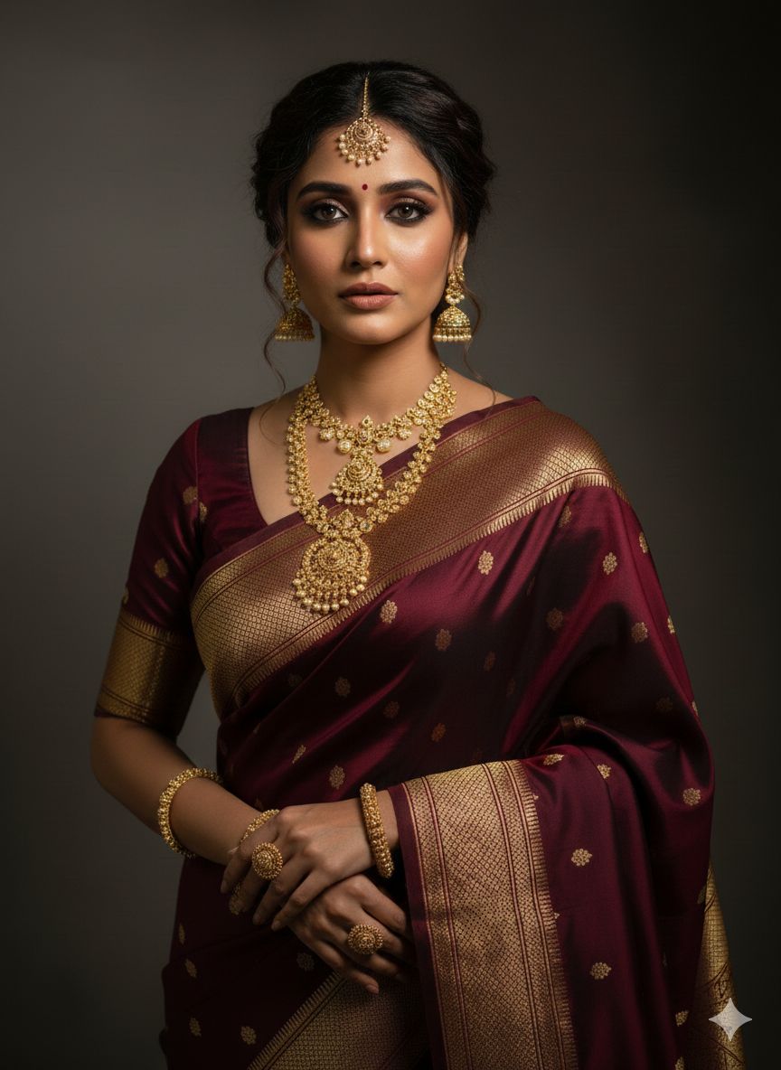 Traditional Tana Silk Kalanjali Paithani with rich Maharani pallu, crafted in premium pure soft silk. Featuring all-over Karnfuli butti, classic traditional border, and running blouse piece. A viral trending Paithani saree perfect for weddings, festivals, and special occasions.