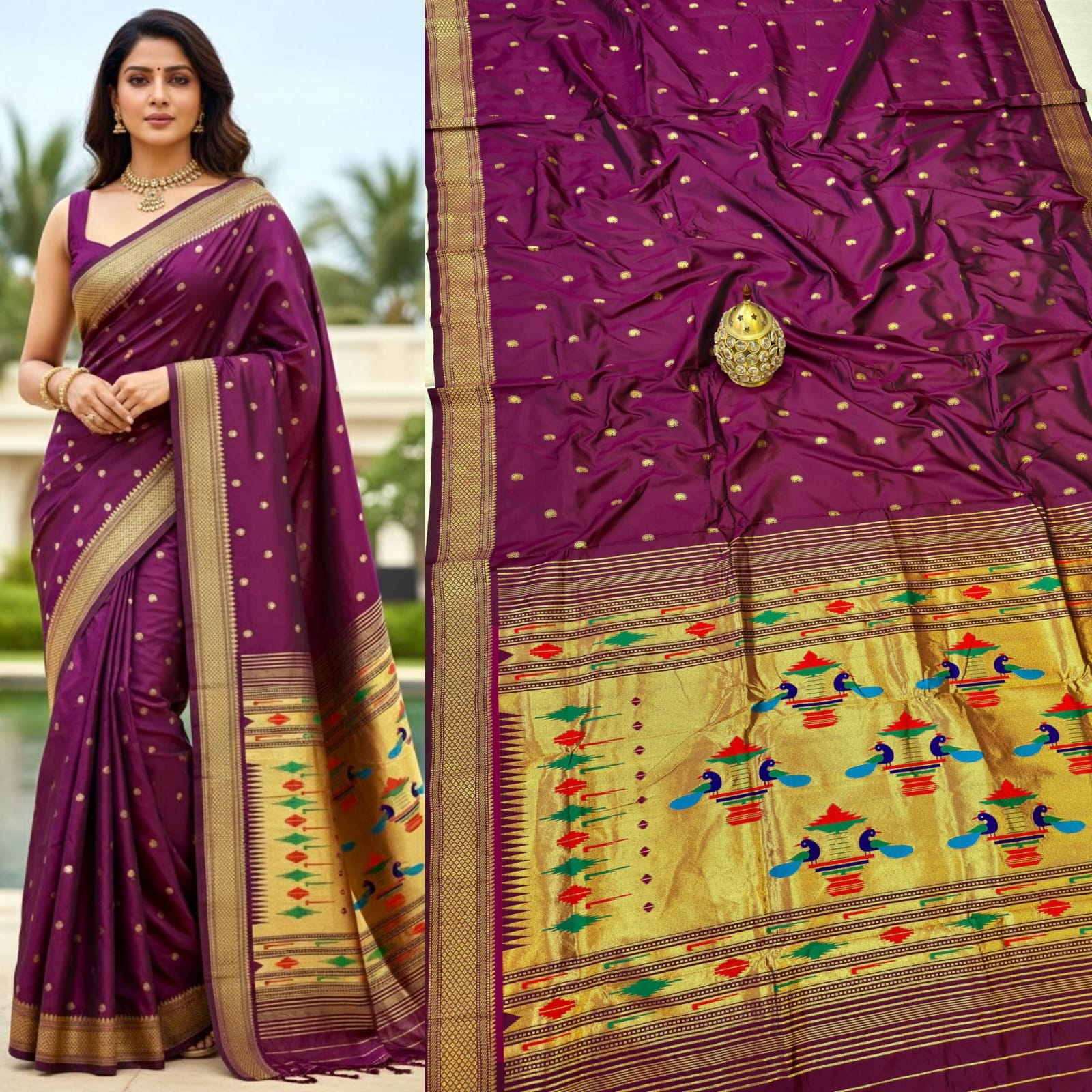 Premium Traditional Yeola Double Pallu Paithani Silk Saree – Pure Soft Silk