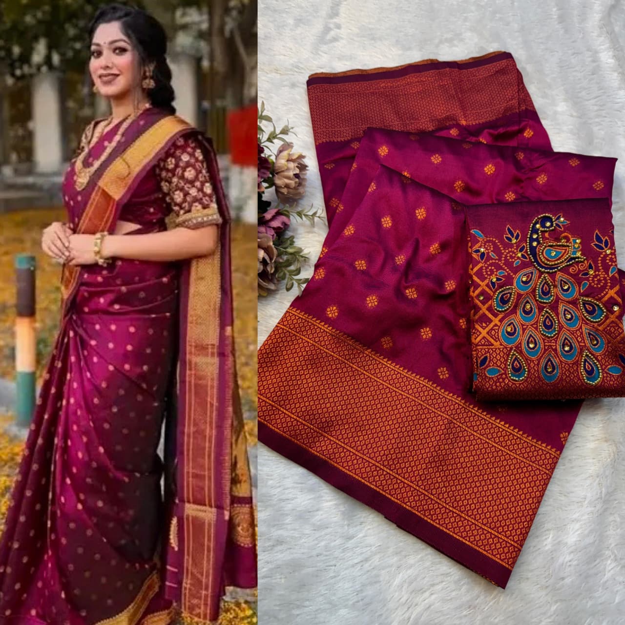 Shop New Sonali Kalanjali Paithani Saree in premium soft silk with rich buttis, peacock Maharani pallu and Aariwork Swarovski blouse. Perfect for festivals and weddings.