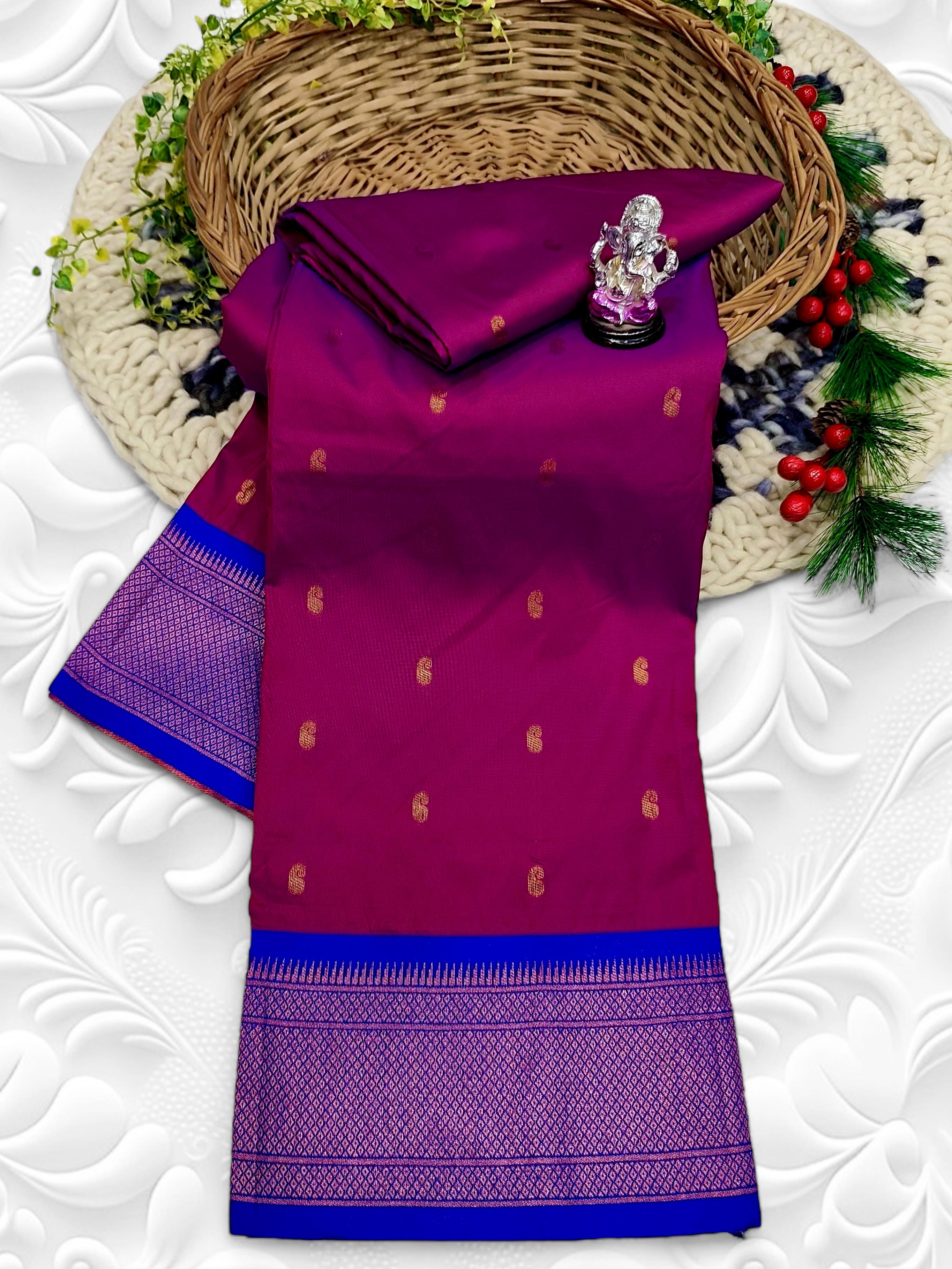 Shrija Silk Kadiyal Paithani All Over Zari Butti On Saree, Both Side Border with Contrast Blouse with Zari Weaving