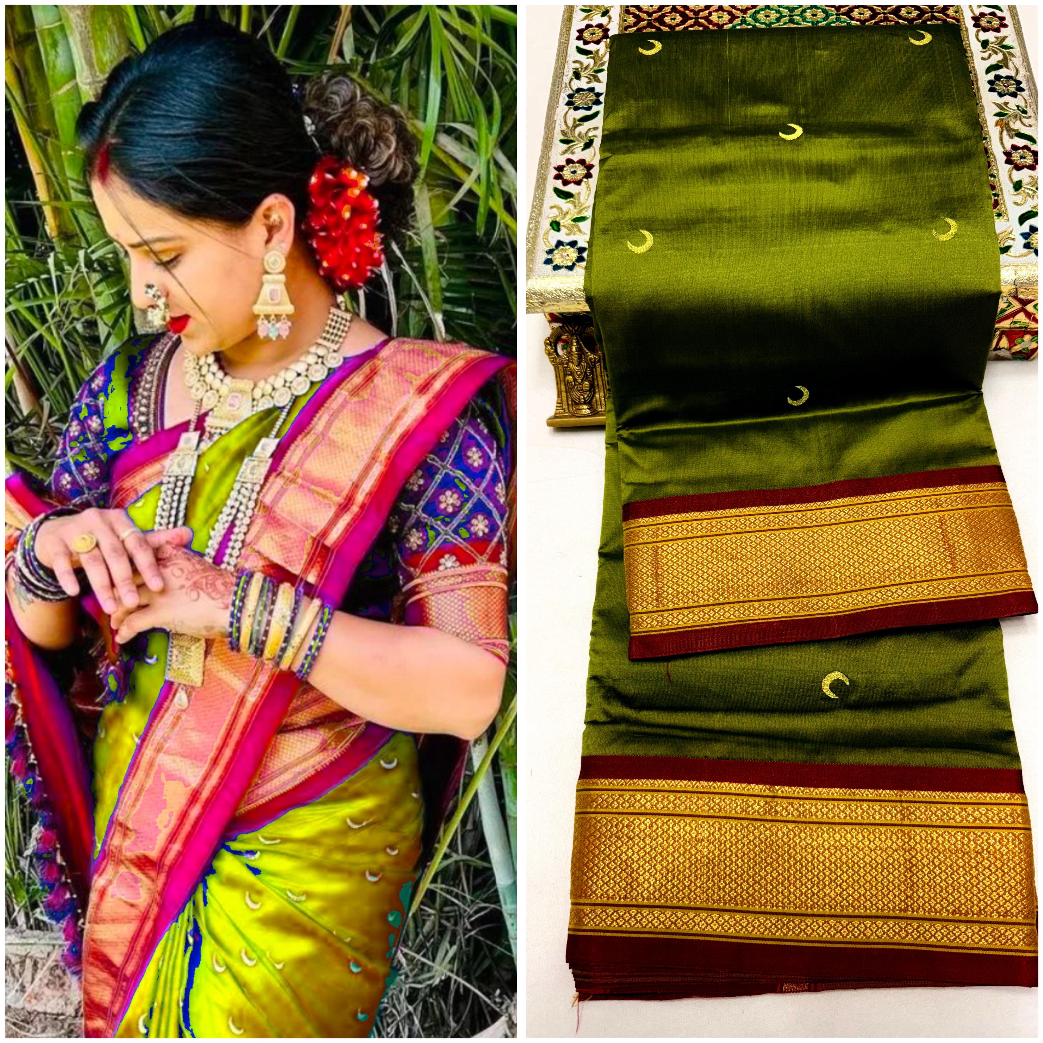 Premium Chandrakor Kadiyal Paithani in Tana Soft Silk chandrakor Buttis Rich Pallu with Contrast Blouse