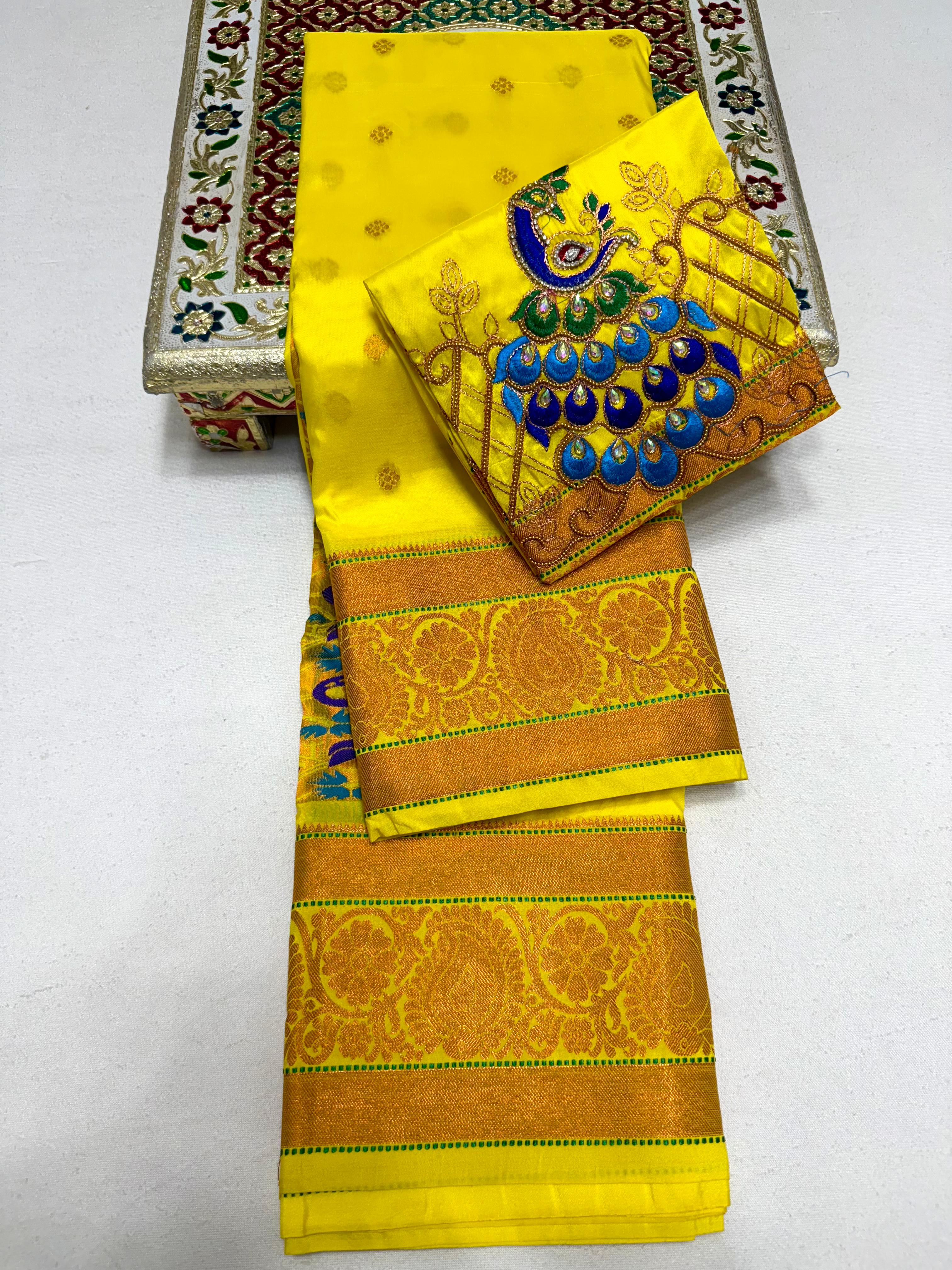 Exquisite Vajrakala Kanjivaram Paithani Saree in Tana Soft Silk with Rich Peacock Pallu & Handmade Embroidery Blouse