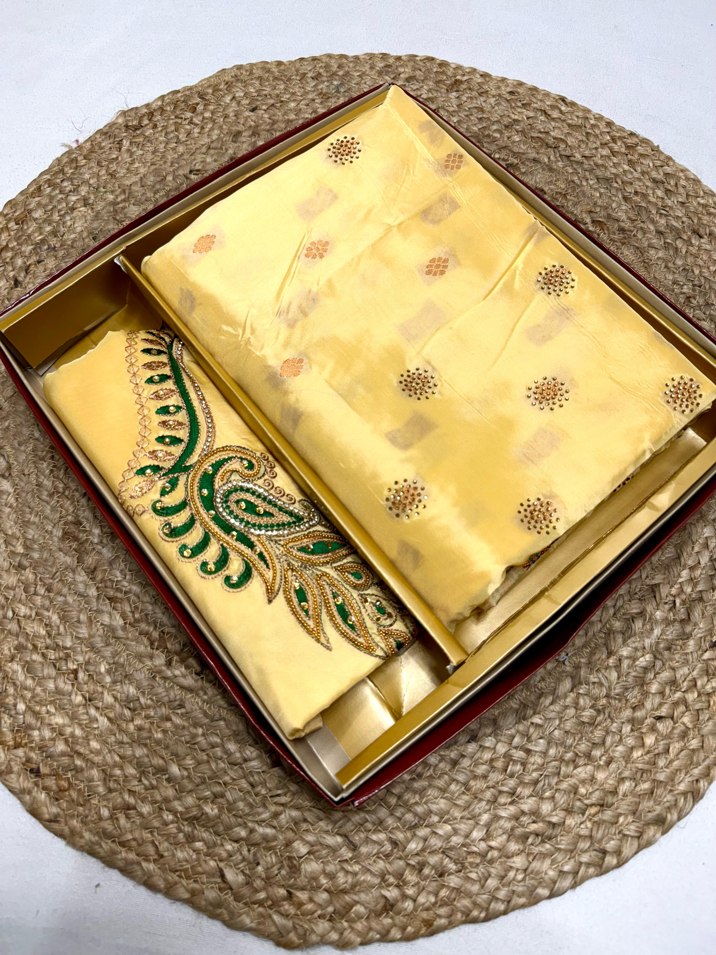 Tana Silk Premium Kalanjali Paithani Saree Stone work Buttis Handwork Embroidery Blouse Piece