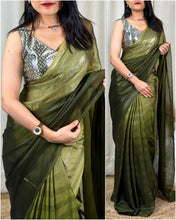 Load image into Gallery viewer, Georgette dark pedding sarees with glittering touch pallu with gloosy print+Blouse.