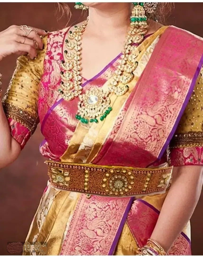 Digital CRAFT stretchable Cloth Vaddanam kamarbandhani, waist belt,belly chain.  This is a Traditional Belt called Kamarbandh, Waist Belt or Belly Chain wore on Saree or traditional Gown or Lehenga. Traditional look with embroidered Golden Belt ( Kmarbandh ) for wedding season. Jewellery Golden Zari Embroidery Wedding Saree Waist Belt, Belly Chain, Wide Hand Embroidery.