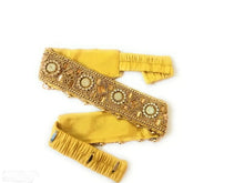 Load image into Gallery viewer, Digital CRAFT stretchable Cloth Vaddanam kamarbandhani, waist belt,belly chain.  This is a Traditional Belt called&nbsp;Kamarbandh, Waist Belt or&nbsp;Belly Chain wore on Saree or traditional Gown or Lehenga. Traditional look with embroidered&nbsp;Golden Belt ( Kmarbandh ) for wedding season. Jewellery Golden Zari Embroidery Wedding Saree Waist Belt, Belly Chain, Wide Hand Embroidery.