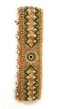 Load image into Gallery viewer, Digital CRAFT stretchable Cloth Vaddanam kamarbandhani, waist belt,belly chain.  This is a Traditional Belt called&nbsp;Kamarbandh, Waist Belt or&nbsp;Belly Chain wore on Saree or traditional Gown or Lehenga. Traditional look with embroidered&nbsp;Golden Belt ( Kmarbandh ) for wedding season. Jewellery Golden Zari Embroidery Wedding Saree Waist Belt, Belly Chain, Wide Hand Embroidery.