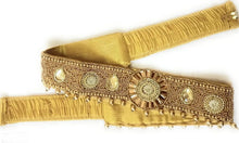 Load image into Gallery viewer, Digital CRAFT stretchable Cloth Vaddanam kamarbandhani, waist belt,belly chain.  This is a Traditional Belt called&nbsp;Kamarbandh, Waist Belt or&nbsp;Belly Chain wore on Saree or traditional Gown or Lehenga. Traditional look with embroidered&nbsp;Golden Belt ( Kmarbandh ) for wedding season. Jewellery Golden Zari Embroidery Wedding Saree Waist Belt, Belly Chain, Wide Hand Embroidery.