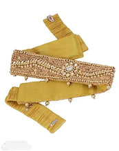 Load image into Gallery viewer, Vama&#39;s CRAFT stretchable Cloth Vaddanam kamarbandhani, waist belt,belly chain.  This is a Traditional Belt called&nbsp;Kamarbandh, Waist Belt or&nbsp;Belly Chain wore on Saree or traditional Gown or Lehenga. Traditional look with embroidered&nbsp;Golden Belt ( Kmarbandh ) for wedding season. Jewellery Golden Zari Embroidery Wedding Saree Waist Belt, Belly Chain, Wide Hand Embroidery.