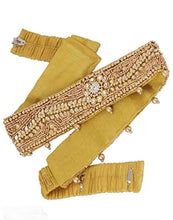 Load image into Gallery viewer, Vama&#39;s CRAFT stretchable Cloth Vaddanam kamarbandhani, waist belt,belly chain.  This is a Traditional Belt called&nbsp;Kamarbandh, Waist Belt or&nbsp;Belly Chain wore on Saree or traditional Gown or Lehenga. Traditional look with embroidered&nbsp;Golden Belt ( Kmarbandh ) for wedding season. Jewellery Golden Zari Embroidery Wedding Saree Waist Belt, Belly Chain, Wide Hand Embroidery.