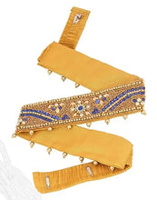 Load image into Gallery viewer, Vama&#39;s CRAFT stretchable Cloth Vaddanam kamarbandhani, waist belt,belly chain.  This is a Traditional Belt called&nbsp;Kamarbandh, Waist Belt or&nbsp;Belly Chain wore on Saree or traditional Gown or Lehenga. Traditional look with embroidered&nbsp;Golden Belt ( Kmarbandh ) for wedding season. Jewellery Golden Zari Embroidery Wedding Saree Waist Belt, Belly Chain, Wide Hand Embroidery.