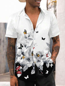 Half Sleeves White Floral Elegant Shirts for Men